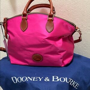 Dooney & Bourke Pink Fushia Satchel NWT Dust Bag Nylon W/Leather Trim & Handles